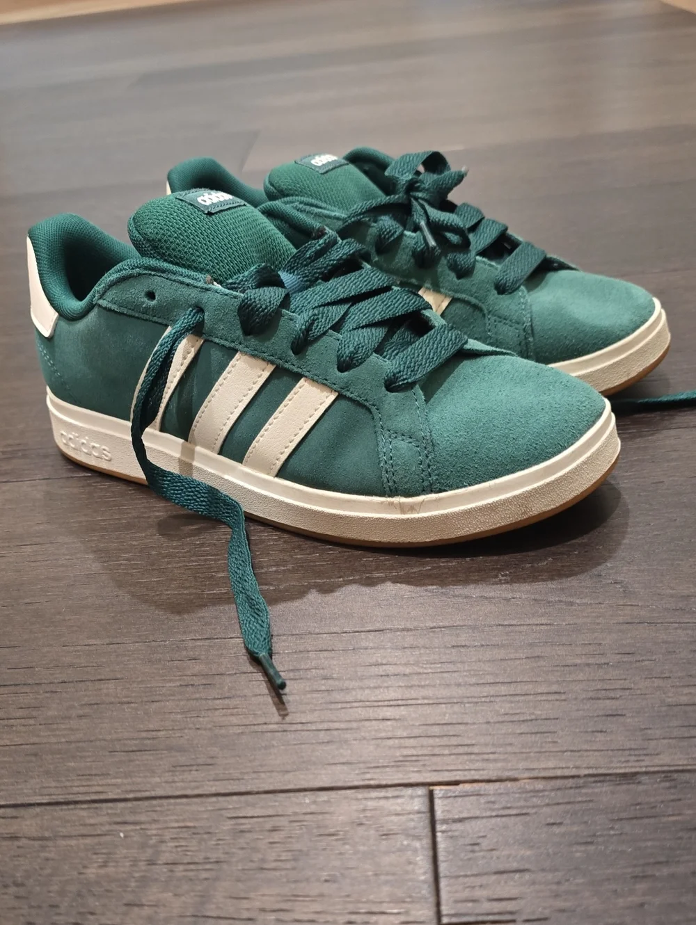 Adidas Kids Green Suede Sneakers with White Stripes